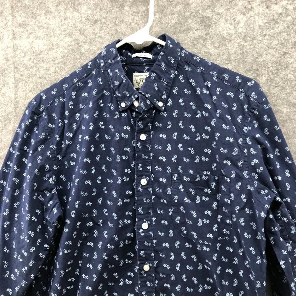 J.‎ Crew Long Sleeve Button Down Shirt Mens M Slim Navy Blue Floral Print Secret